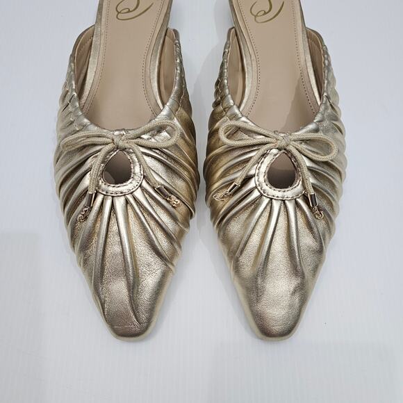 NEW Sam Edelman Julia Mule Womens 9.5 Gathered Gold Leaf Leather Flat Slip On - Picture 5 of 15